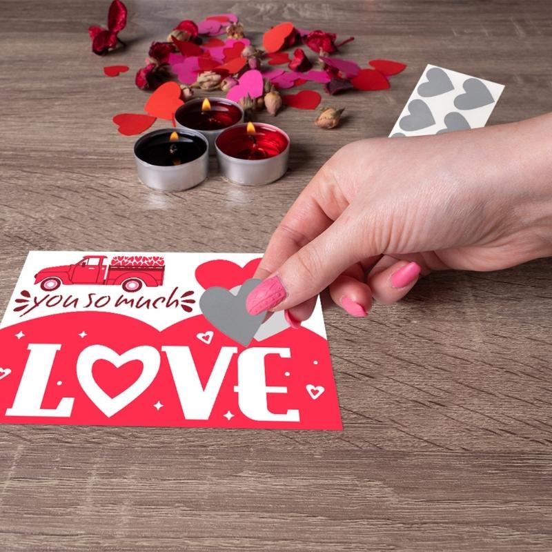 6PCS Valentines Party Scratch Off Cards Set Includes 8 Love Sticker Practical Paper Craft For Couple Game Night Activities
