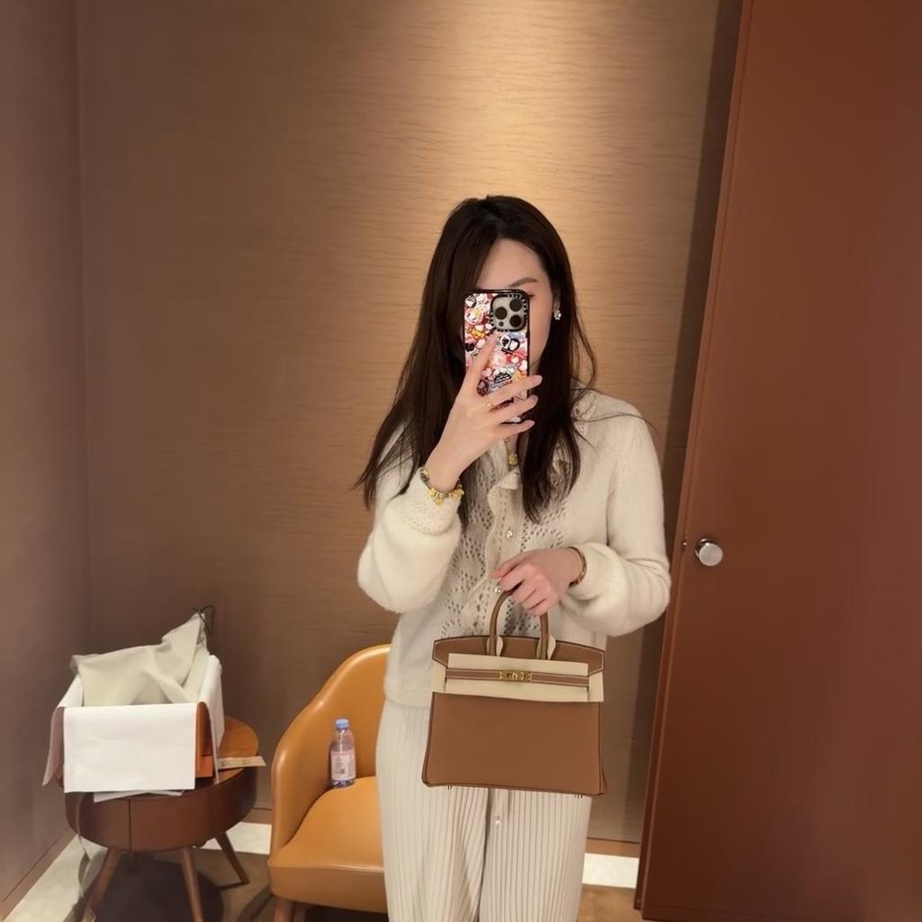 High-quality Version H Home First-layer Cowhide Lychee Pattern Platinum Bag, Portable Shoulder Crossbody Kelly Women's Bag