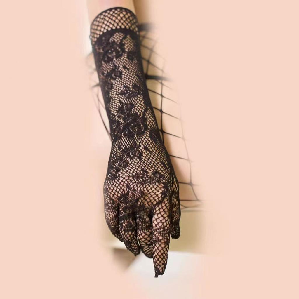 Elegant Breathable Lace Gloves For Women Soft Stretchable Nylon Arm Sleeves for Formal Event Evening Party Dresses