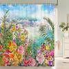 Flowers Butterfly Pattern Shower Curtains Bathroom Curtains Waterproof Polyester Bath Curtain with 12 Hooks Shower Curtain