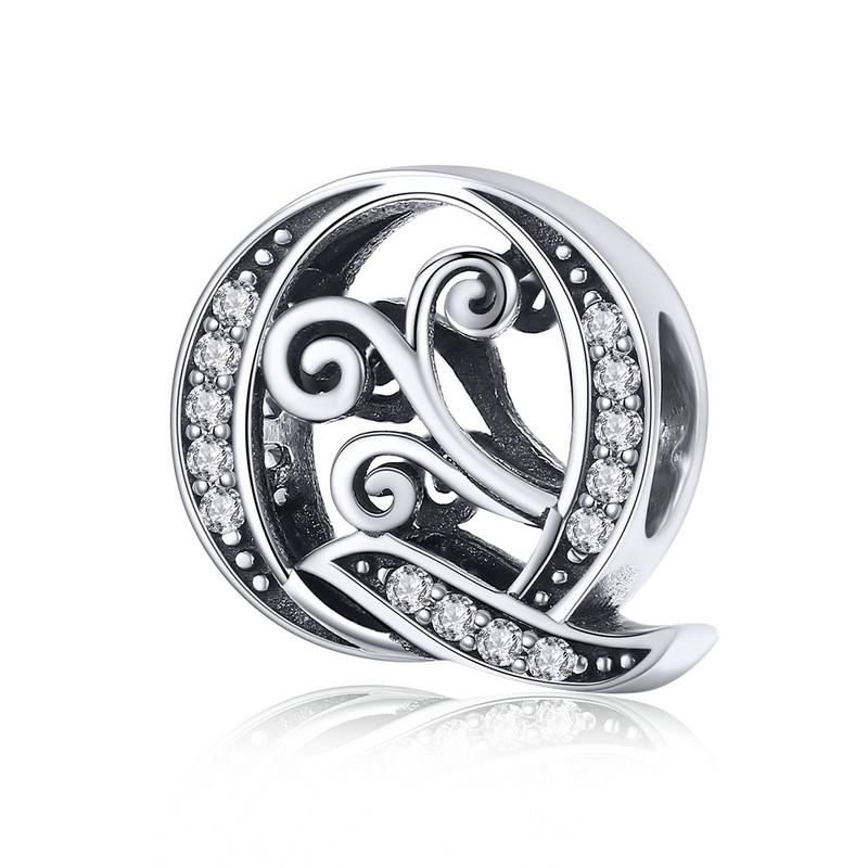 bamoer Funny 925 Silver DIY Letter Alphabet Metal Beads fit for Silver 925 Bracelet Heart Pattern Charms DIY