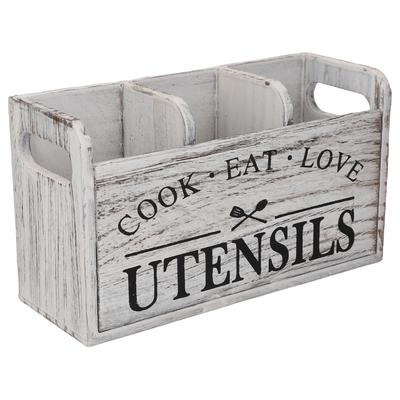 Kitchen Utensil Holder Vintage Storage Box Wooden Cutlery Organizer for Long Spoons Tongs Spatulas Forks