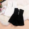 Women's High-Waisted Slimming Denim Shorts - Black/White, Trendy Single-Breasted Versatile Hot Pants 2026 Summer Collection