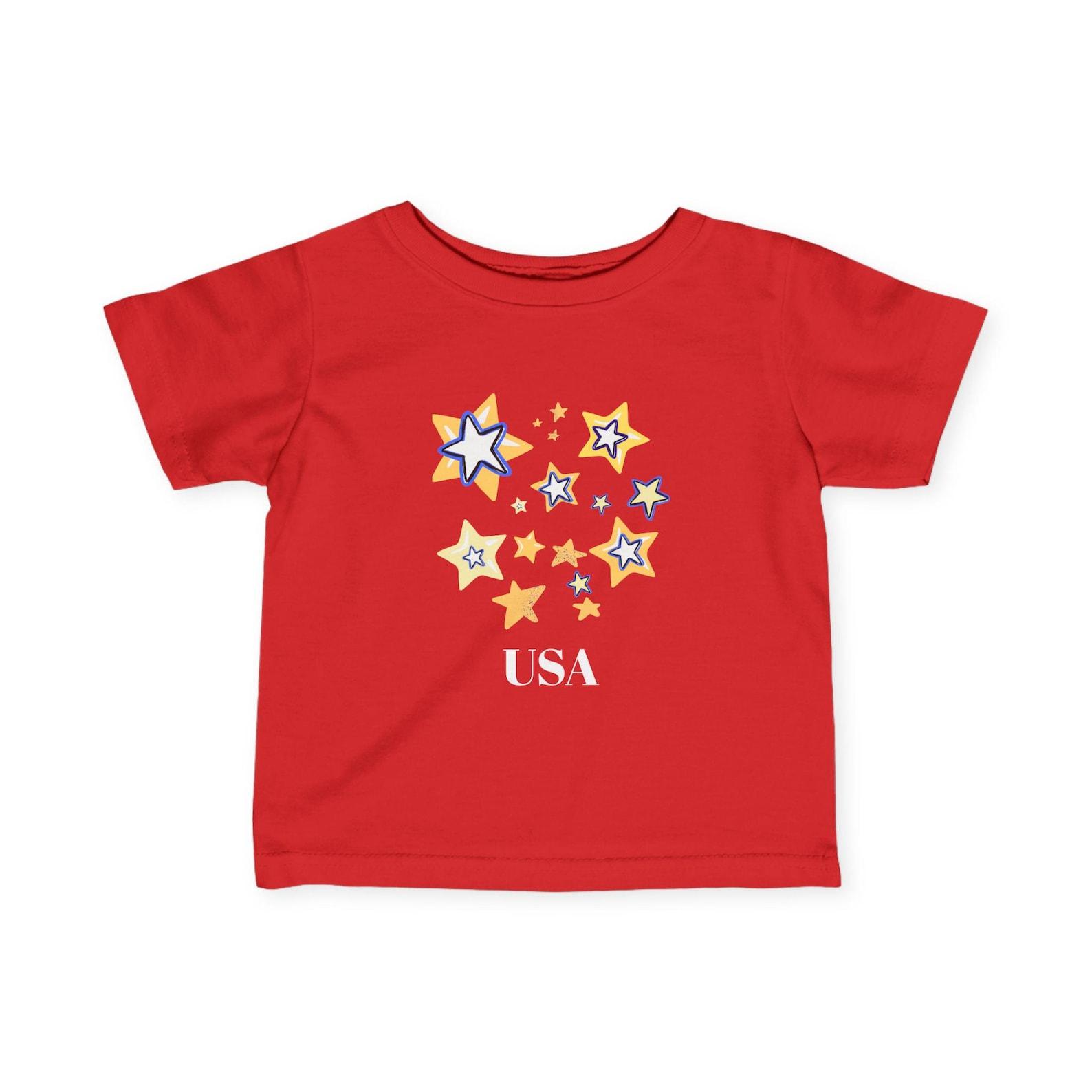 USA Stars Infant Tee, Baby Shirt, Unisex Clothes, Fourth of July Outfit, Patriotic Baby Gift, Red Star T-Shirt 150