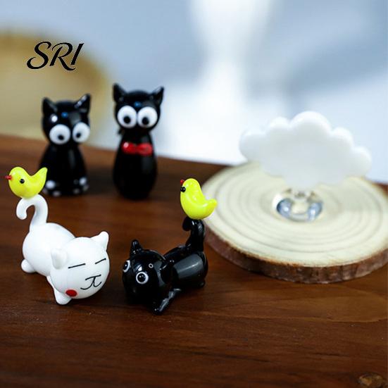Glass Mini Black Cat Miniature Tiny Colored Ornament Cute Animals Kitty Figurine for Desktop Bookshelf Fairy Garden Micro Landscape Decor Animal Party