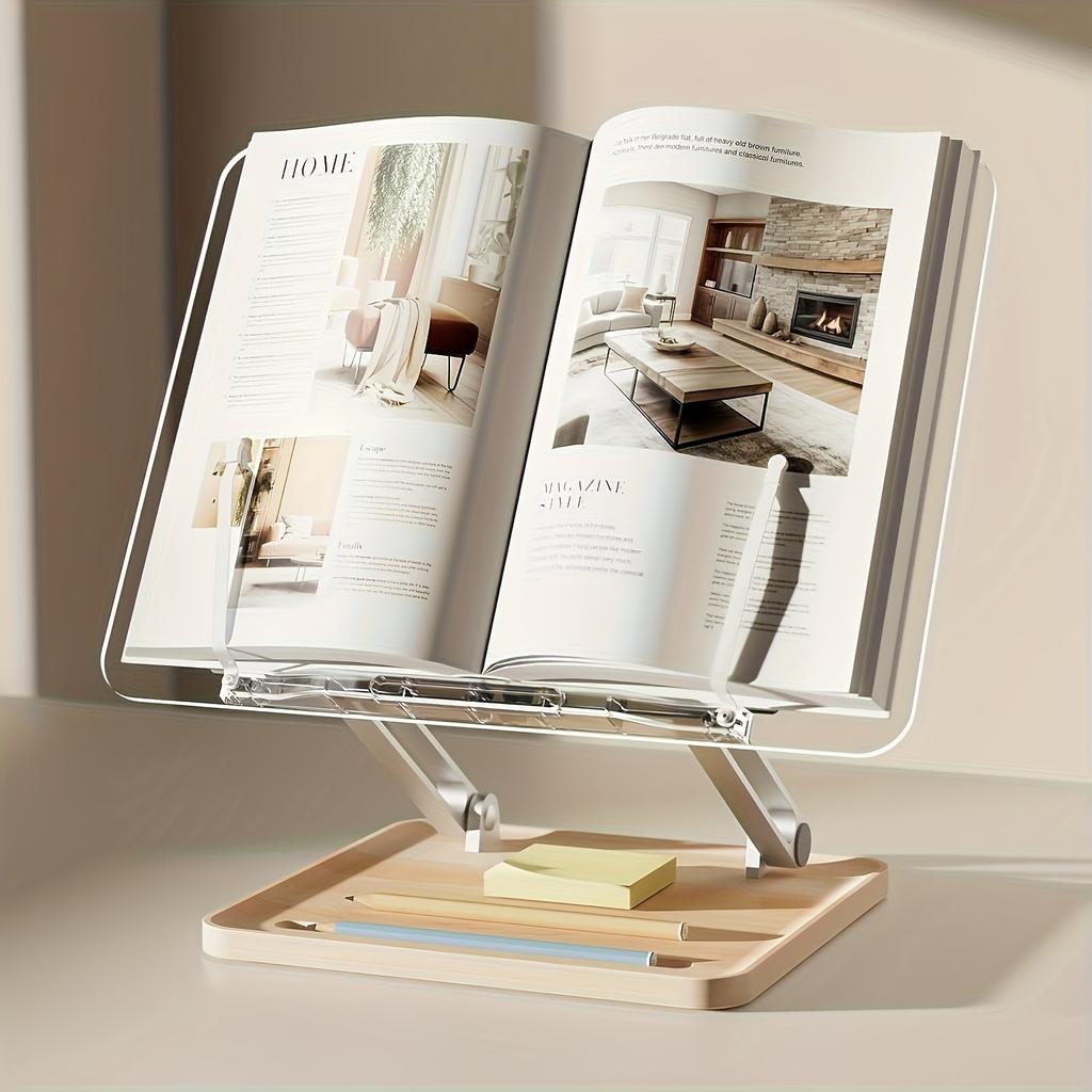 Adjustable Acrylic Reading Stand - Multi-Angle Desktop Holder for Books, Tablets, Laptops & Writing Boards,Transparent Bookstand