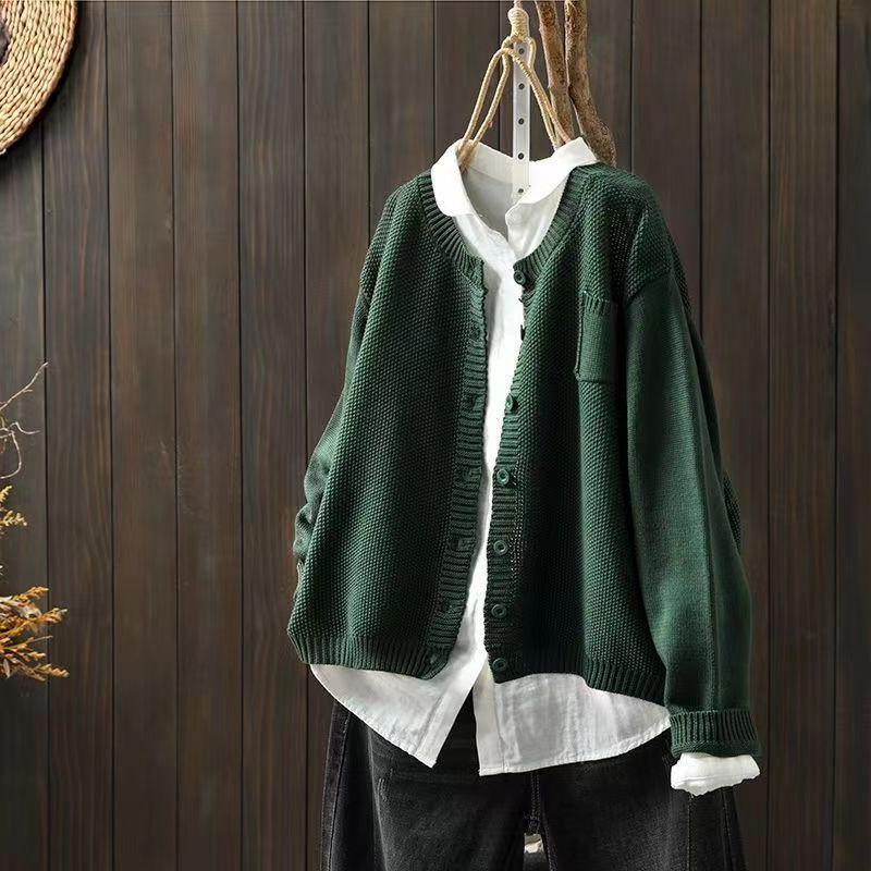 Knitted Cardigan Jacket for Women In Autumn Retro and Artistic Loose Sweater Cardigan Casual Long-sleeved Sweater Jacket
