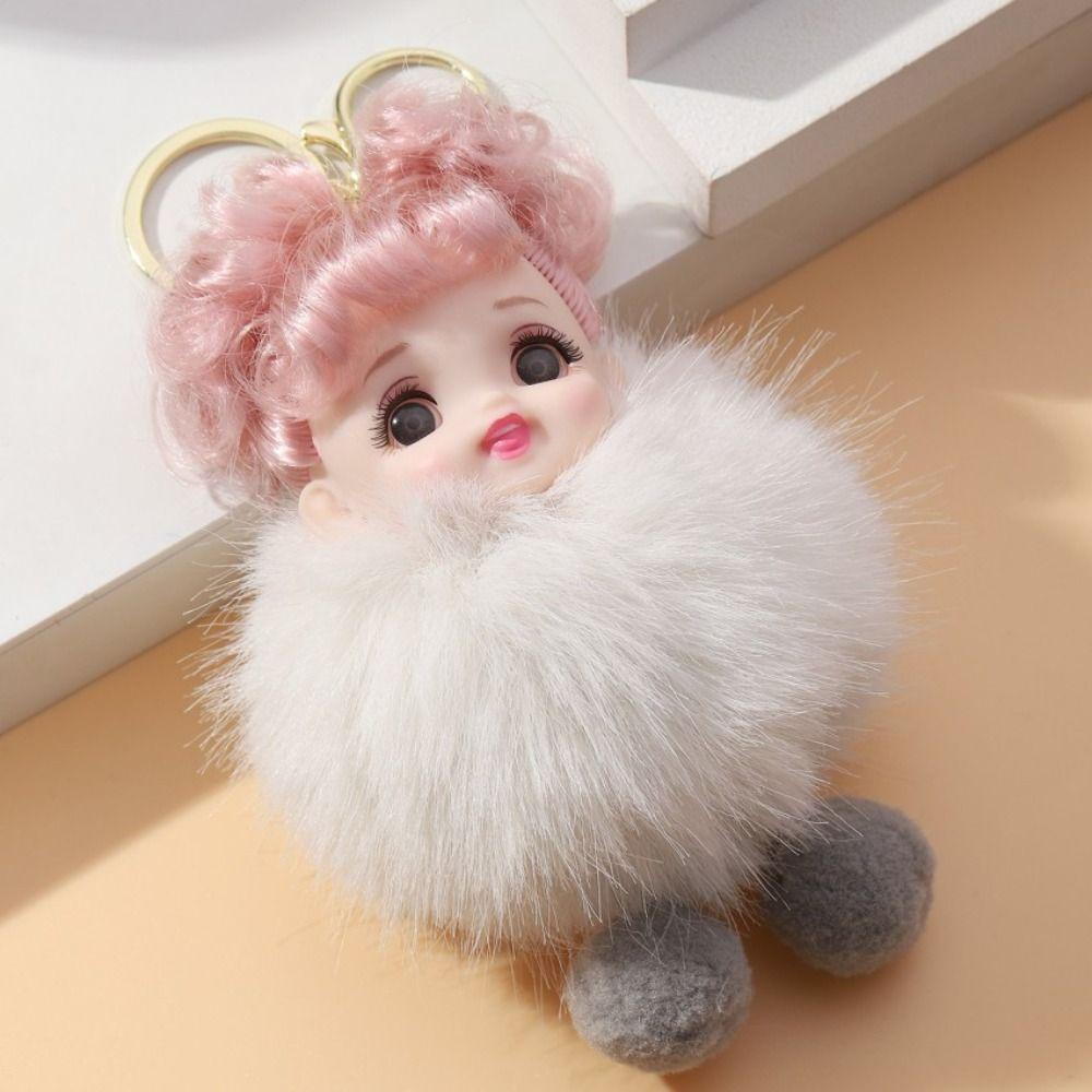 Soft Pompom Baby Keychain Baby Doll Car Key Ring Cute Fluffy Doll Keyring  Gift