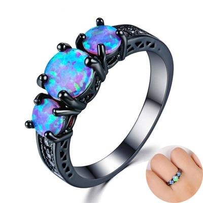 Mode Schwarz Gold Farbe Imitation Blauer Feueropal Ring Für Damen Ehering Verlobungsring Damen Partyschmuck Drop Shipping