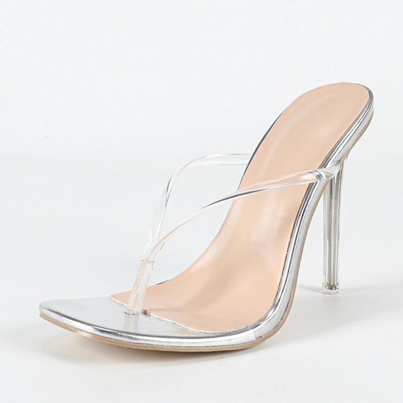 

Fashion Liyke Summer Slippers Women PVC Clip Square Toe Perspex Stiletto Transparent Sandals Ladies Shoes Clear High Heels Flip Flops 35 серебряный