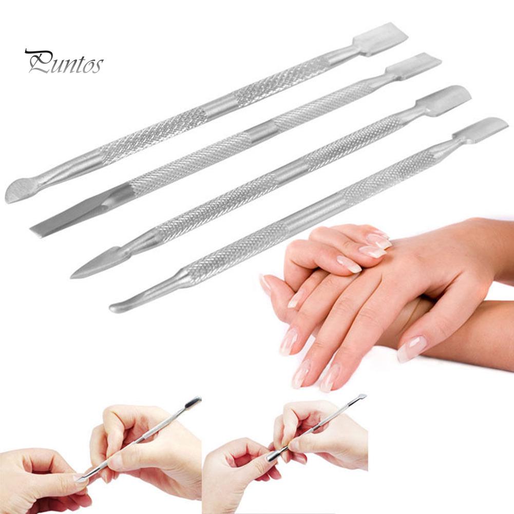 Puntos 4 Pcs Durable Stainless Steel Nail Cuticle Pusher Remover Manicure Pedicure Tool