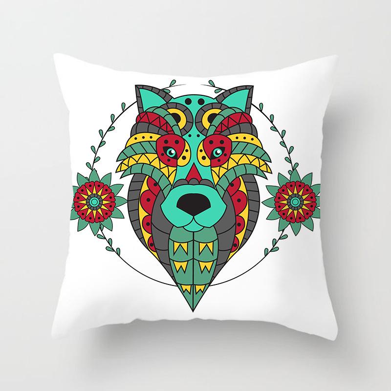Cartoon Animal Print Car Cushion Cover Dog Head Sofa Pillow Cover Home