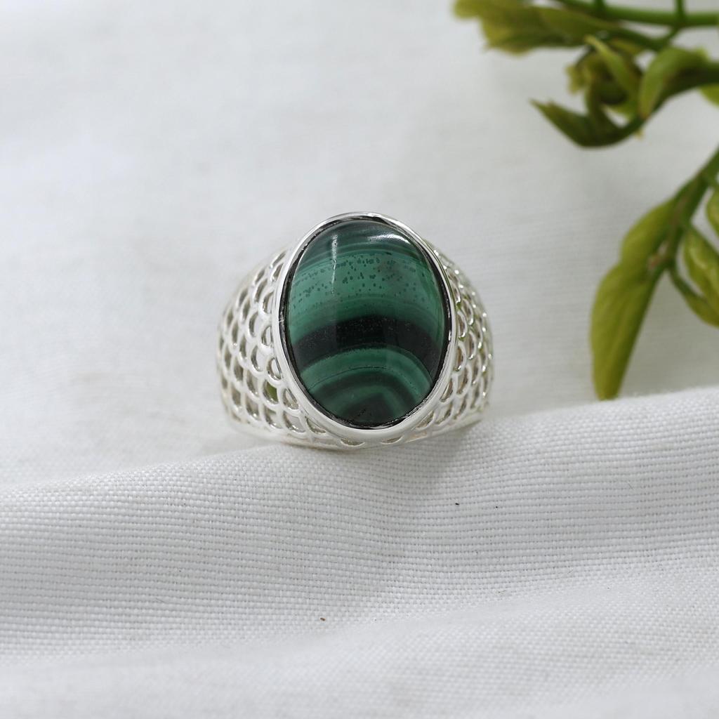 Malachite Gemstone Silver Ring, Pure 100% 925 Sterling Silver Fine Jewelry, Handmade Silver Ring, Unisex Ring Ar8928