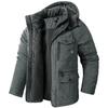 Winter Men's Jacket Large Size Warm Hooded Thickened Multi Pocket Casual Mid Length Coat