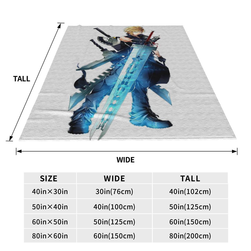 Flannel Throw Blanket Cloud Strife Final Fantasy 7 Games FF7 Warm Plush Blankets Soft Bedding for Living room Home Travel Sofa