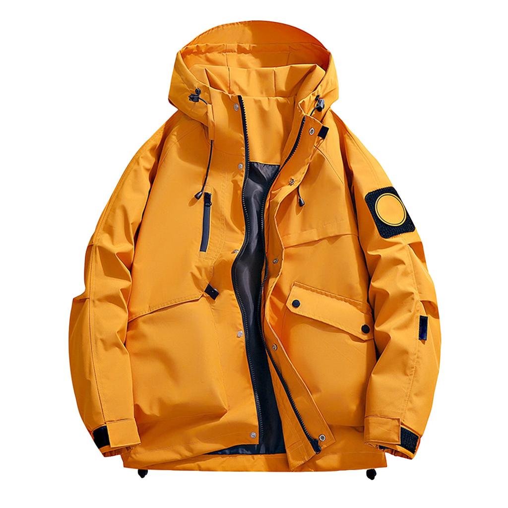 Unisex ensfarget utendørs arbeidsklær avslappet løs glidelåslomme varm langermet jakke