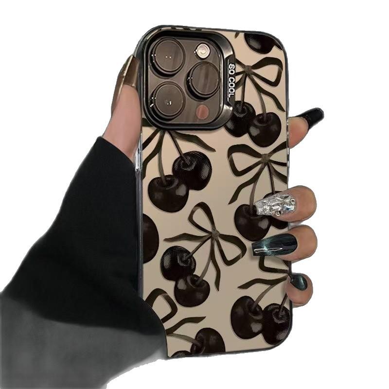 High-End Black Cherry Anti-Fall iPhone 12-17 Case: Creative & Durable