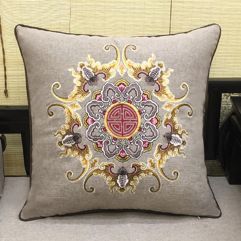 New Chinese-style Redwood Sofa Throw Pillow Cotton and Linen Headboard Soft Cushion Embroidery Large Cushion Cover