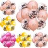 12-Inch Rose Gold Confetti Crown Balloons, 10-Pack: Ideal for 30th-50th Anniversaries and Birthdays, Transparent with Glitter Latex.