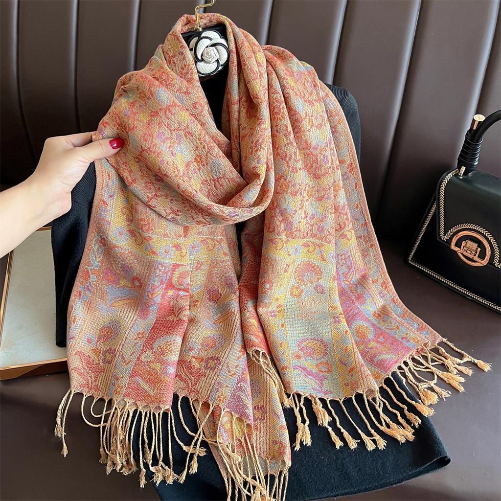 Winter Thick Warm Jacquard Scarf Outdoor Women Travel Retro Paisley Cashmere Tassel Shawl Neck Wrap Pashmina Muslim Hijab