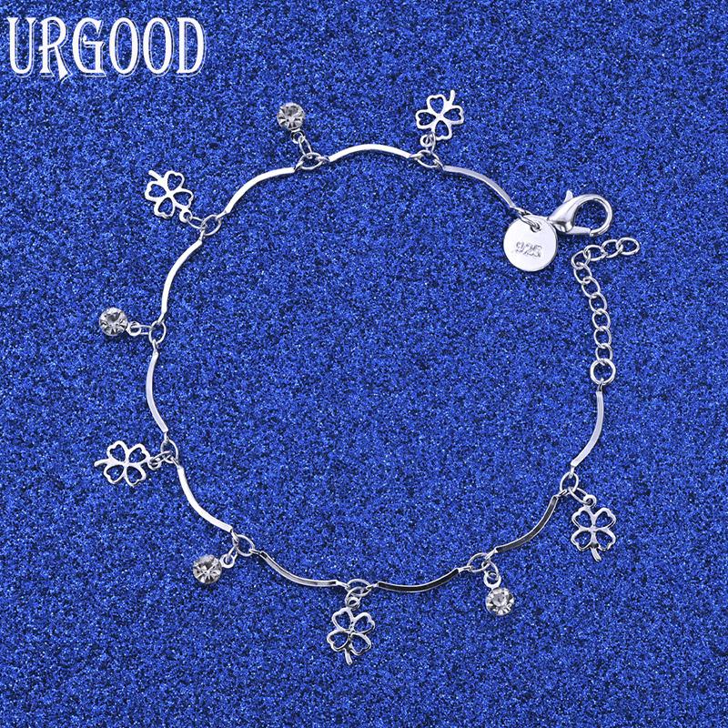 925 Sterling Silver Fashion Jewelry Four-Leaf Clover AAA Zircon Bracelet Gift