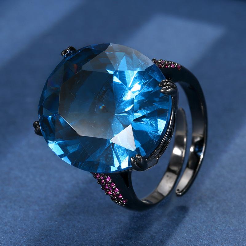 Autumn Jewelry Copper Bottom Gold-Plated Simulation Corundum Black Gold Ring 18 * 20