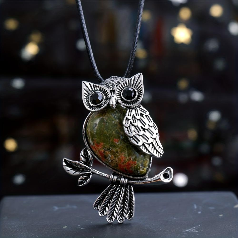 1pc JXMYBA Artificial Crystal Owl Pendant Necklace, Amethyst Rose Quartz Faux Gemstone Lucky Jewelry, Women'S Handmade Stone Pendant with Artificial F