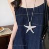 Vintage Spice Girl Silver Starfish Necklace Seaside Long Pentagram Necklace Sweet Cool Fashion Exaggerated Sweater Chain