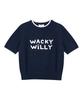 Wacky Willy Women'S Typographic Logo Color Block Short Sleeve Knit Navy