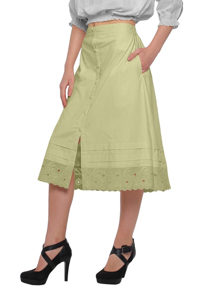 Moomaya Solid Cotton Skirts For Women Button Down A-Line Knee Length Skirts