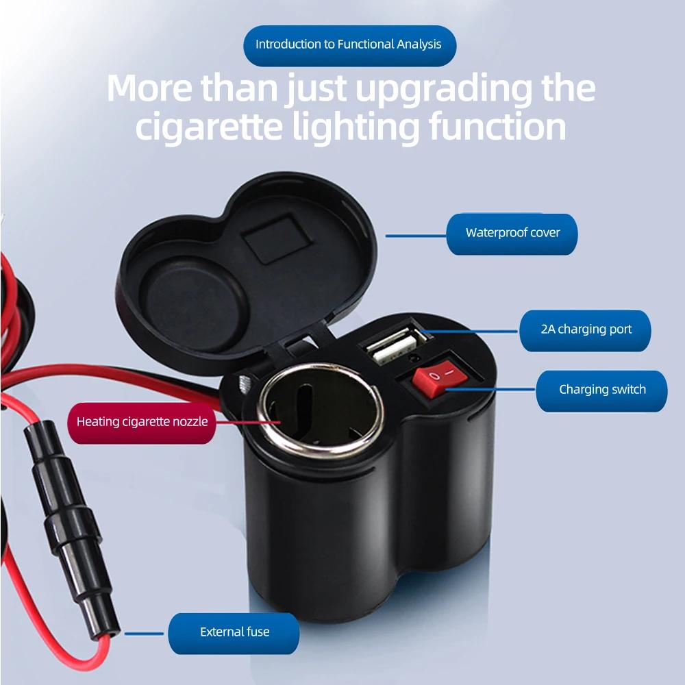 Motorcycle Handlebar Phone Charger Waterproof USB Power Adapter 12V 2.0A with Switch Cigarette Lighter For GPS Navigation DVR