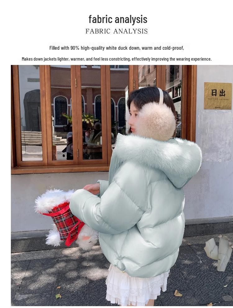 2025 Women's Petite Winter Down Jacket with Fox Fur Collar, 90% White Duck Down, Short & Thickened for Warmth