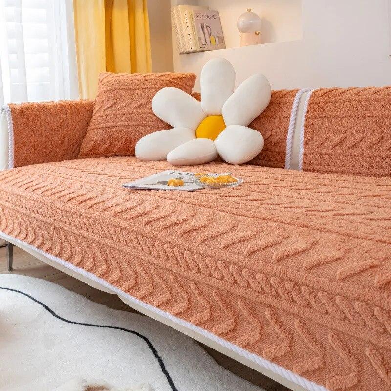 Winter Modern Solid Color Leather Sofa Towel Thicken Plush Armchair Corner Sofa Covers for Living Room Anti-slip Couch Cover