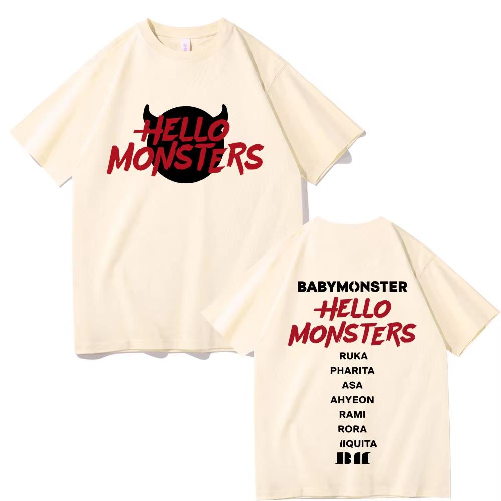 

Babymonster TShirts Hello Monsters World Tour Double Sided Print TShirt Mens Fashion Oversize Casual Cotton Short Sleeve Tees 4XL
