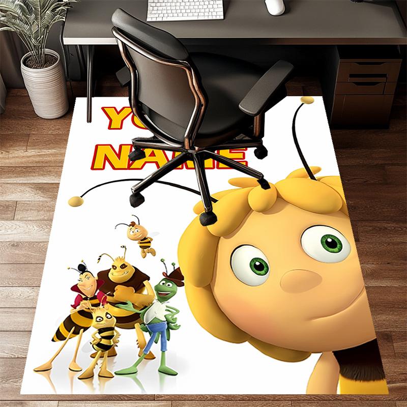 Custom Maya Bee Mat Personalized Name, Polyester Washable Indoor Entryway Rug, Gift for Christmas, Easter, Thanksgiving Day