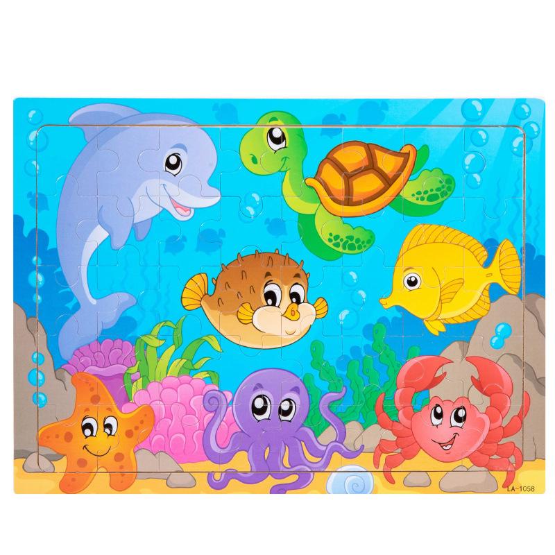 Wooden 40-piece puzzle, children's animal dinosaur cartoon wooden plane puzzle, baby early education educational toys