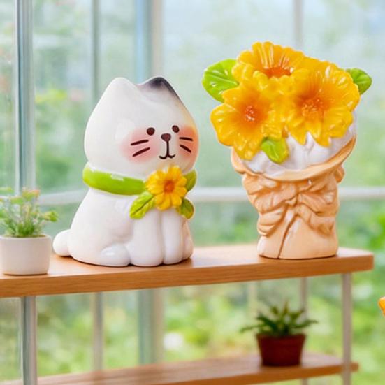 Micro Landscape Ornament with Cute Cat And Sunflower Miniature Figurines Pastoral Healing Scene Ornament for DIY Dollhouse