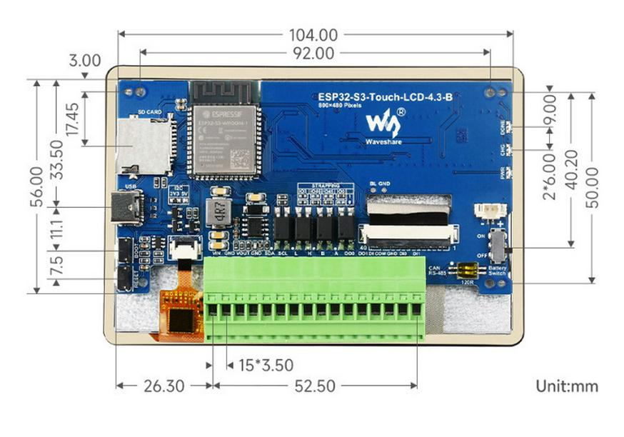 ESP32-S3 Touchscreen Dev Board with 4.3" LCD, LVGL, WiFi, Bluetooth Support