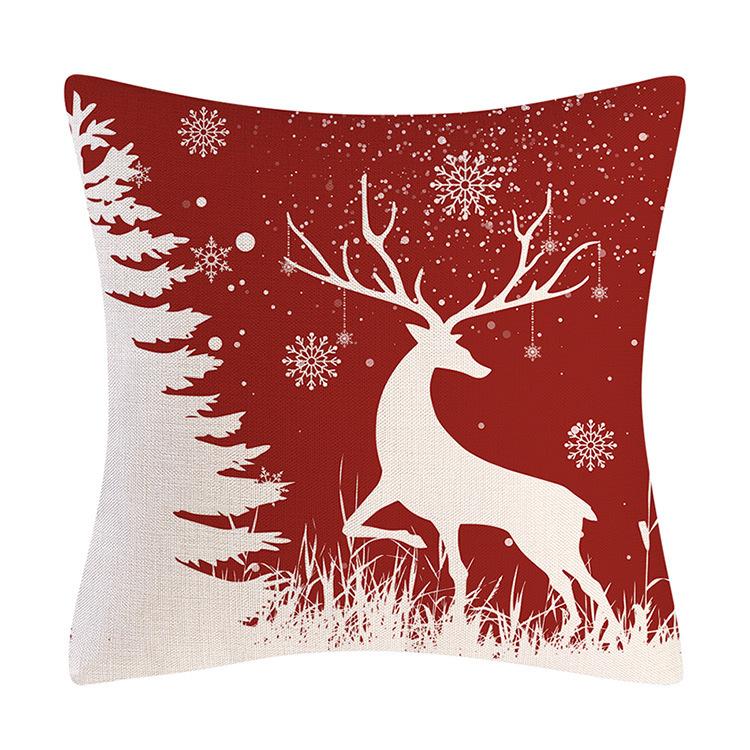 Red Series Snowflake Reindeer Pattern Throw Pillow Cover with Short Plush Print for Living Room Sofa Decoration Cushion Cover