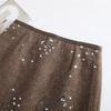 Elegant Coco Style Rhinestone High-Waisted A-Line Skirt - 2025 Autumn/Winter Petite Fashion