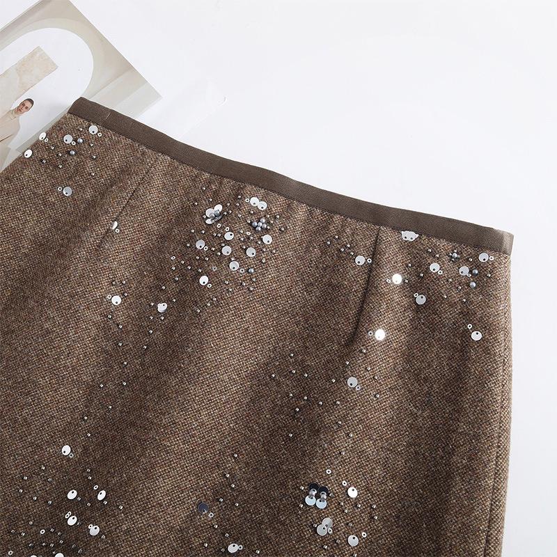 Elegant Coco Style Rhinestone High-Waisted A-Line Skirt - 2025 Autumn/Winter Petite Fashion