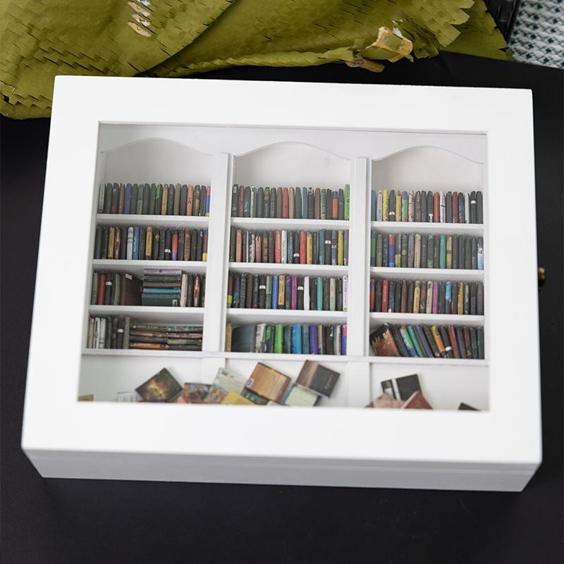 Mini Library Anti-Anxiety Bookshelf Wooden Miniature Ornament Stress Relief Shake Away Your Anxiety Gifts For Friends Dollhouse