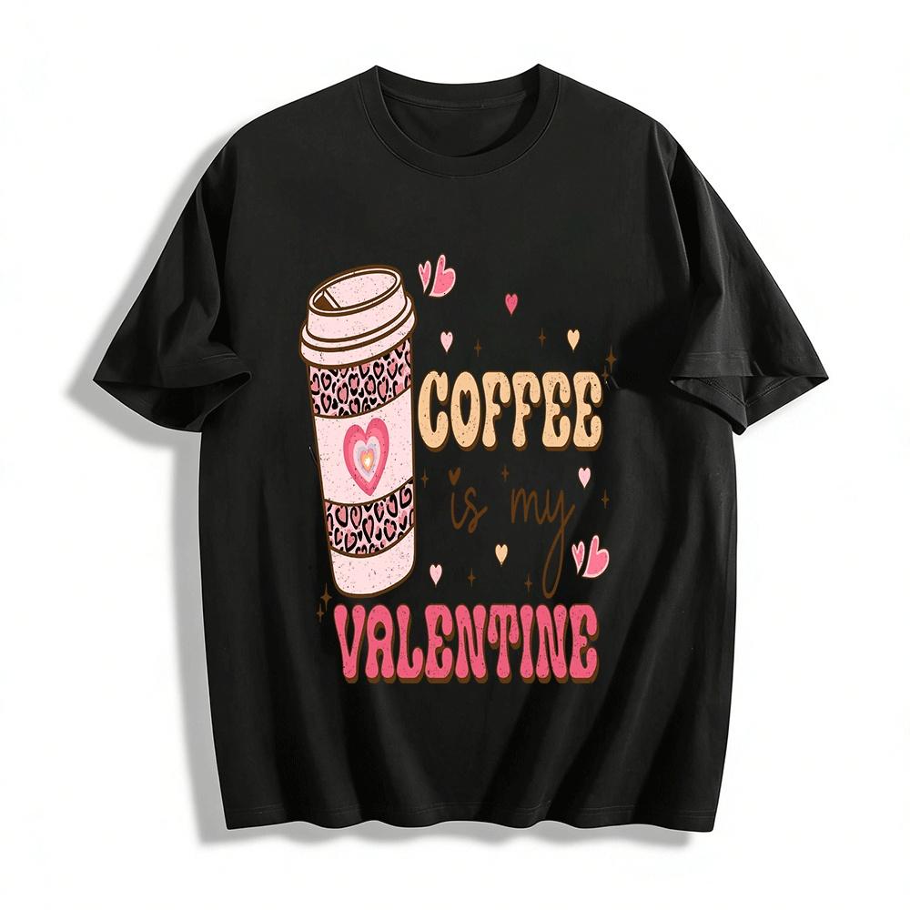 Coffee Is My Valentine Leopard Print Coffee Cup Graphic Tee Pure cotton T-shirt XXS