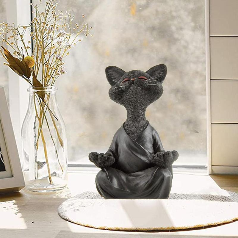 Kat Meditation Dyremeditation Kat Harpiks Ornamenter Siddende Zen Buddha Have Dekoration Ornamenter