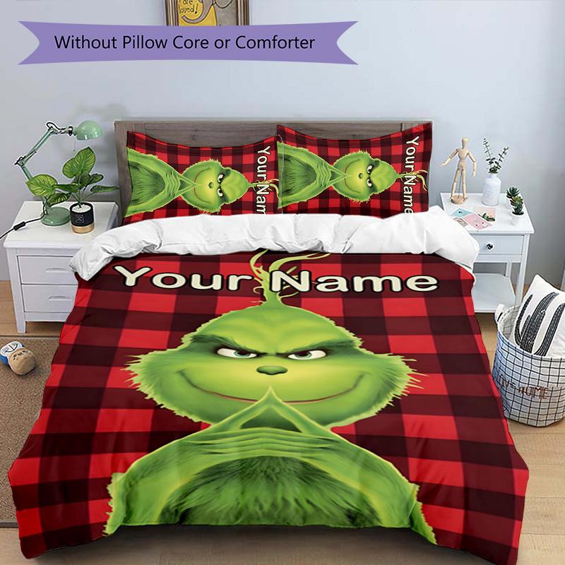 3pcs Crunch Christmas2 Cover Set - Personalized Name, HD Printed Bedding with 1 Cover and 2 Pillowcases - Perfect for Home Decor, Easy Care