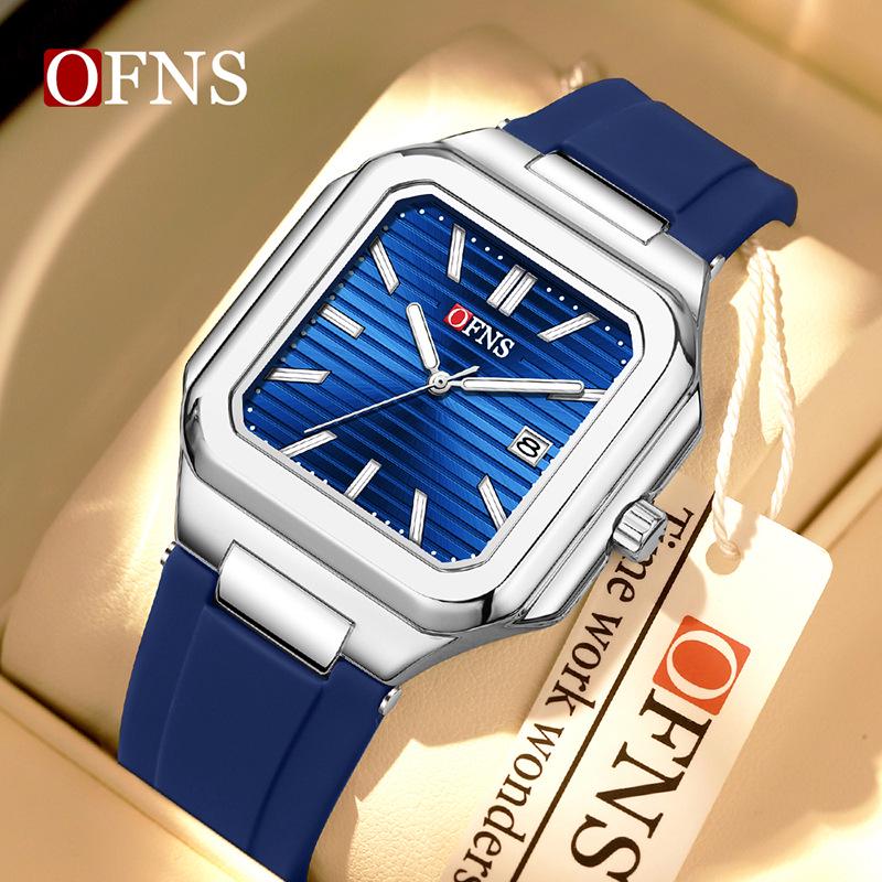 OFNS Luminous Square Steel Band Quartz Watch with Calendar