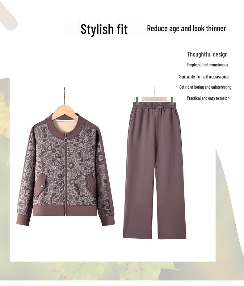 Mom’s Casual Plus-Size Two-Piece Sportswear: Spring & Autumn Fashion for Middle-Aged & Elderly