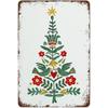 Scandinavian Christmas Metal Tin Sign - Watercolor Tree Folk Art Print, Holiday Decor for Home Coffee, Vintage Funny