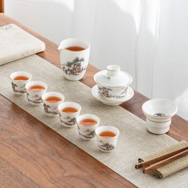 Gold Inlaid Jade Ceramic Tea Set