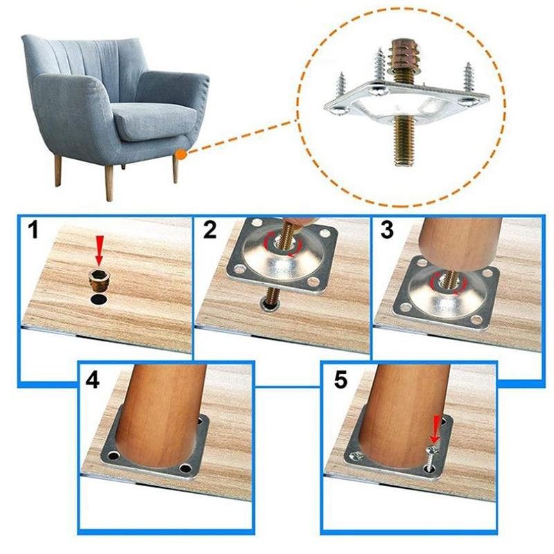 Furniture Leg Mounting Plates Thick Iron Brackets Connector Kit for Strengthening Tables Beds or Cabinets in DIY Projects
